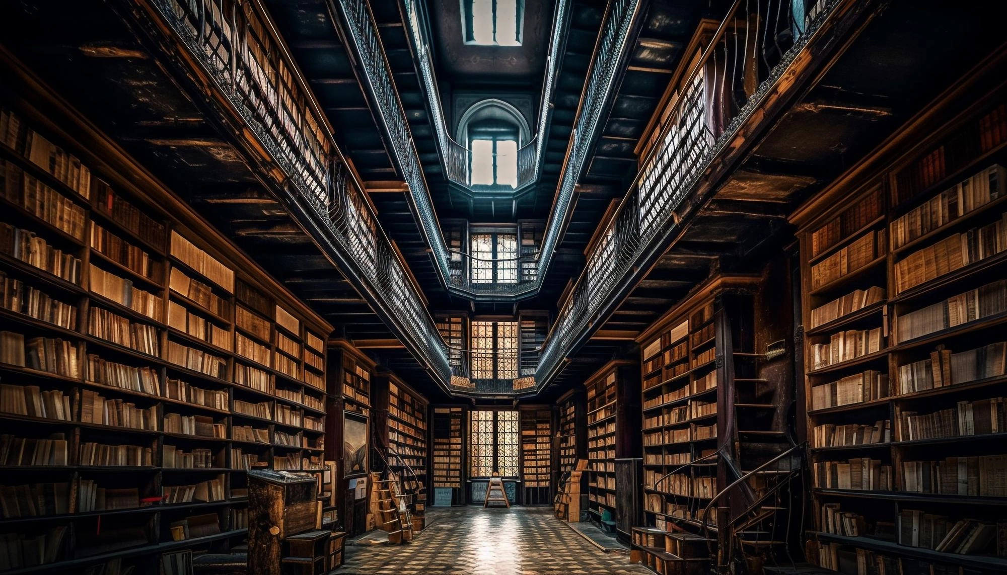 Obraz przedstawiający bibliotekę w stylu vintage